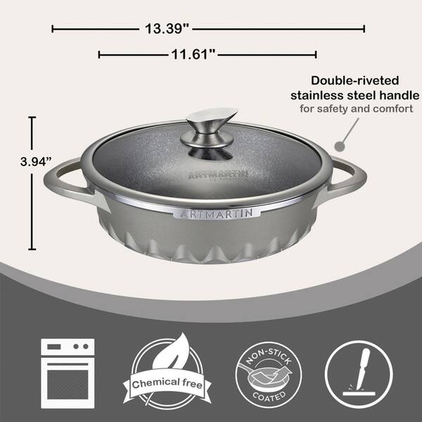 Casserole Stockpot Ceramic Coated Cooking Pan Pot Double Handles With Glass Lid 