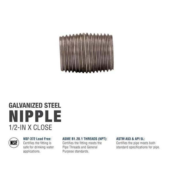 Value Collection - Galvanized Pipe Nipple: 1-1/2\", 1-3/4\" Long...