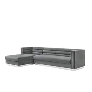 Annemarie 69in Width Square Arm Style Upholstered Velvet Tufted L Shaped Sofa in Dark Gray