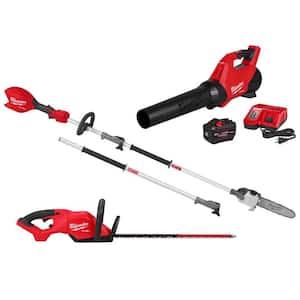 M18 FUEL 120 MPH 500 CFM 18V Brushless Cordless Battery Powered Blower Kit w/ Pole Saw, Hedge Trimmer, 12.0 Ah Battery