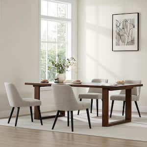 Leo Beige Mid-Century Modern Dining Chairs with Fabric Seat and Wood Legs for Kitchen and Dining Room (Set of 4)