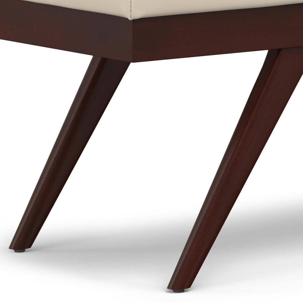 Chanelle 48" Satin Cream Faux Leather Mid-Century Ottoman Bench