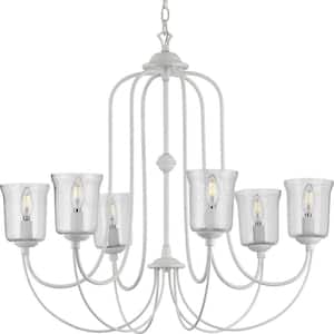Bowman Collection 6-Light Cottage White Clear Chiseled Glass Coastal Chandelier Light