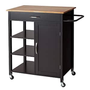 StyleWell Glenville Black Rolling Kitchen Cart with Butcher Block Top,  Double-Drawer Storage, and Open Shelves (36 W) SK17787Cr2-CBB - The Home  Depot