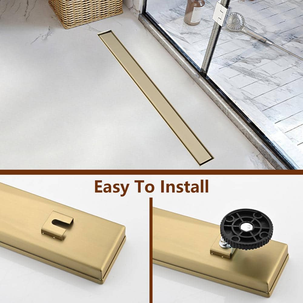 30 Inch Brushed Gold Stainless Steel Linear Shower Drain