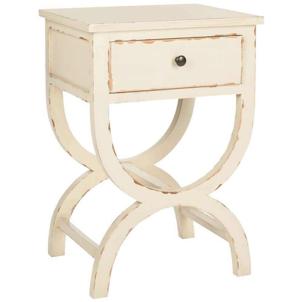 Vintage Cream Transitional Poplar End Table with Zinc Knob