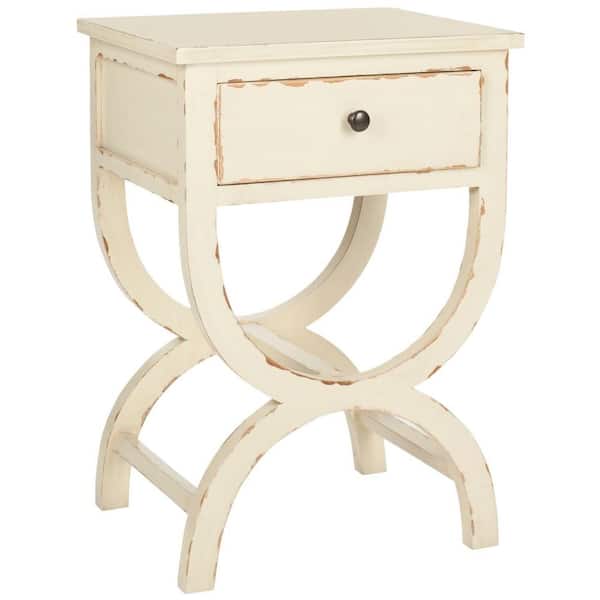 SAFAVIEH Maxine Rustic White Cream Storage End Table AMH6608D