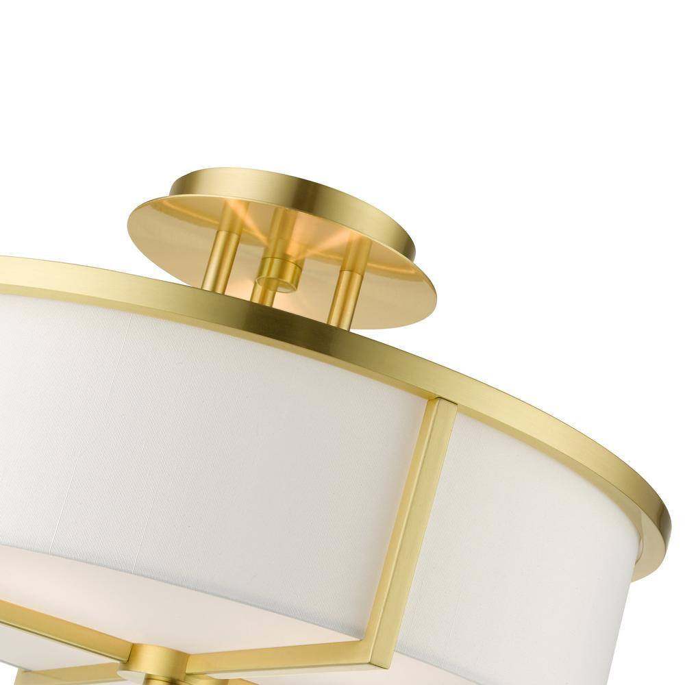 Satin Brass and Glass 3-Light Drum Semi-Flush Mount
