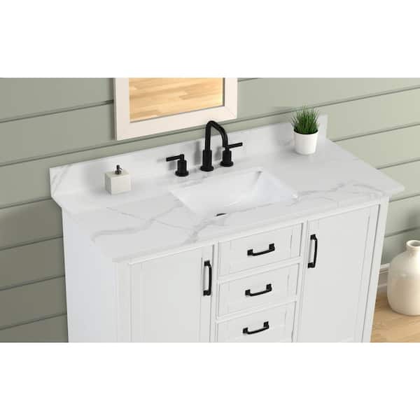 43 in. W x 22 in D Engineered Stone White Rectangular Single Sink Vanity Top in Calacatta White