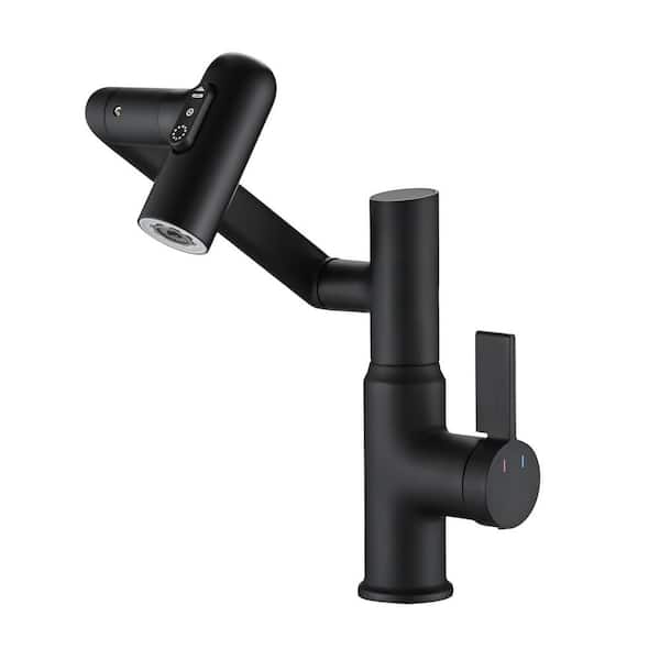 Lukvuzo Single Handle Low Arc Single Hole Bathroom Faucet and Temperature Display in Matte Black