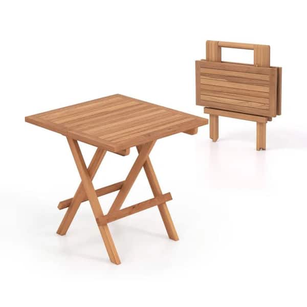 Square Patio Folding Table Indonesia Teak Wood with Slatted Tabletop Portable for Outdoor.