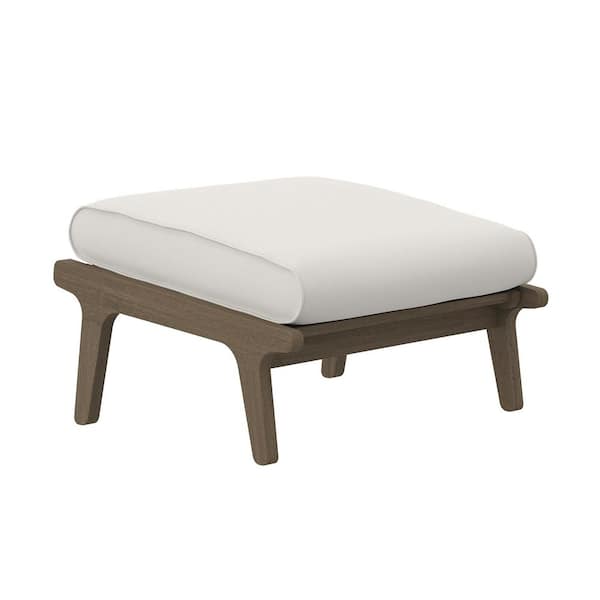 Saratoga Teak Outdoor Patio Ottoman in Weathered Gray White-with Weather-Resistant Cushion