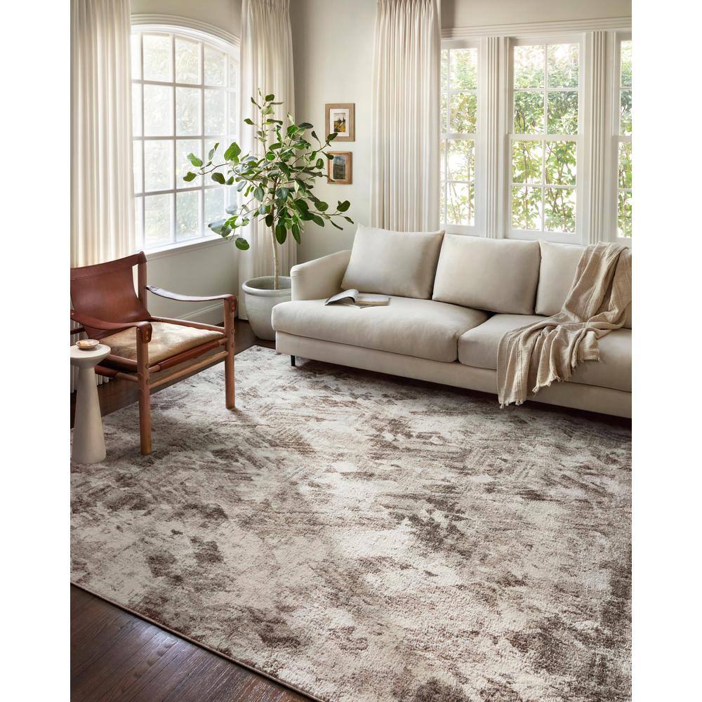 Natural Mocha Abstract Stain-Resistant Runner Rug 2'-4" x 8'-0"