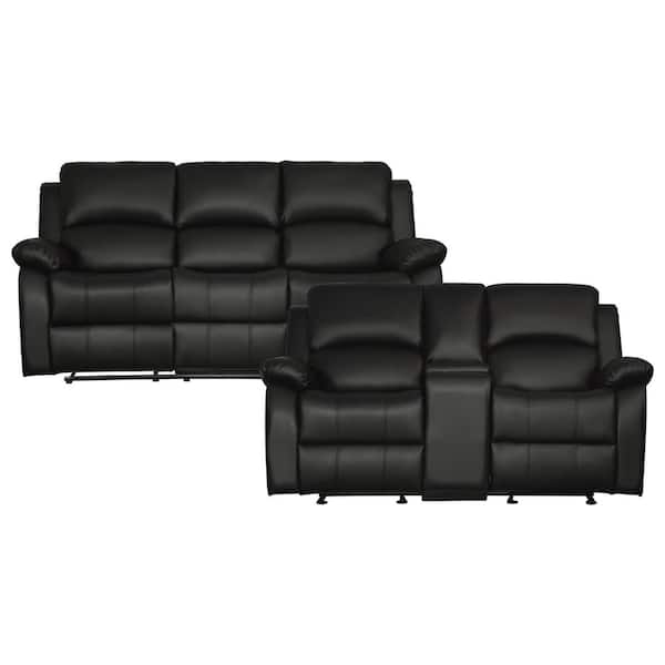 EVERGLADE HOME Byron 152.25 in. W Round Arm Faux Leather Rectangle Sofa in Black with 5-Seats