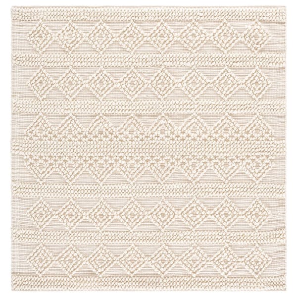 Natura 5 ft. x 5 ft. Ivory Striped Diamonds Square Area Rug