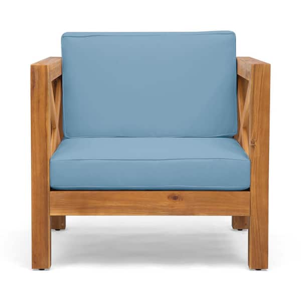 Unbranded Wooden outdoor club chair for patio garden backyard with cushions, blue