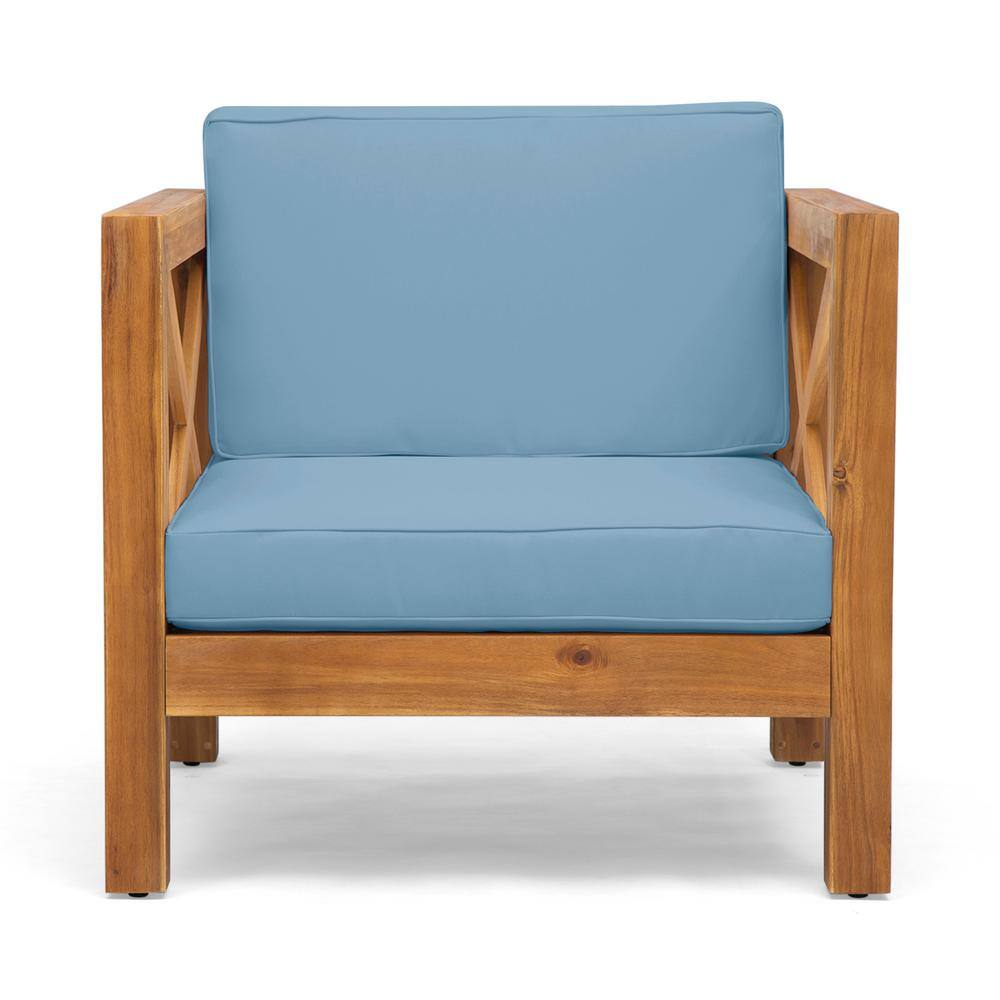 Wooden outdoor club chair for patio garden backyard with cushions, blue price history on PriceWatchPro