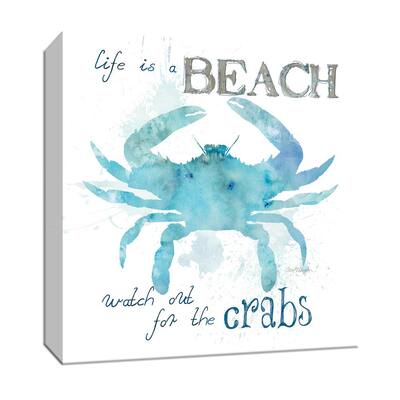 15 in. x 15 in. ''Beach Sign Crab'' Canvas Wall Art