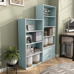 Quincy 46.85 in. Tall Stackable Light Blue Engineered Wood 4-Shelf Modern Modular Bookcase