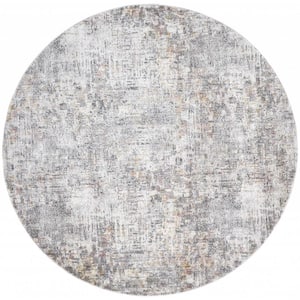 6' Round Gray and Ivory Abstract Area Rug