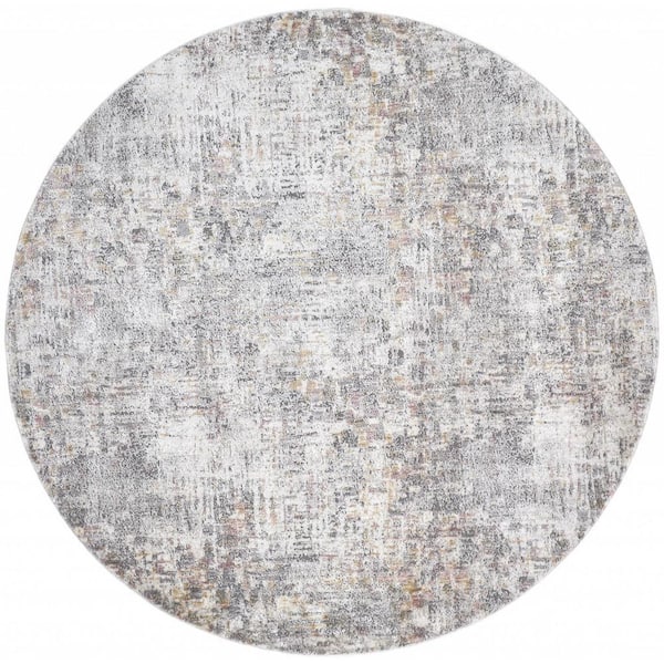 HomeRoots Gray and Ivory 6 ft. Round Abstract Area Rug