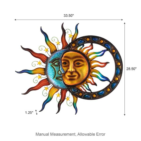 Glitzhome 33.5 in. L Metal Sun and Moon Wall Decor 2023100010