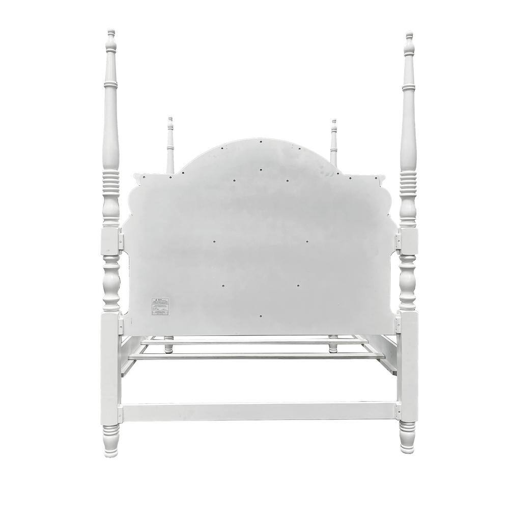 Flora Full White Upholstered Poster Bed with Wood Frame