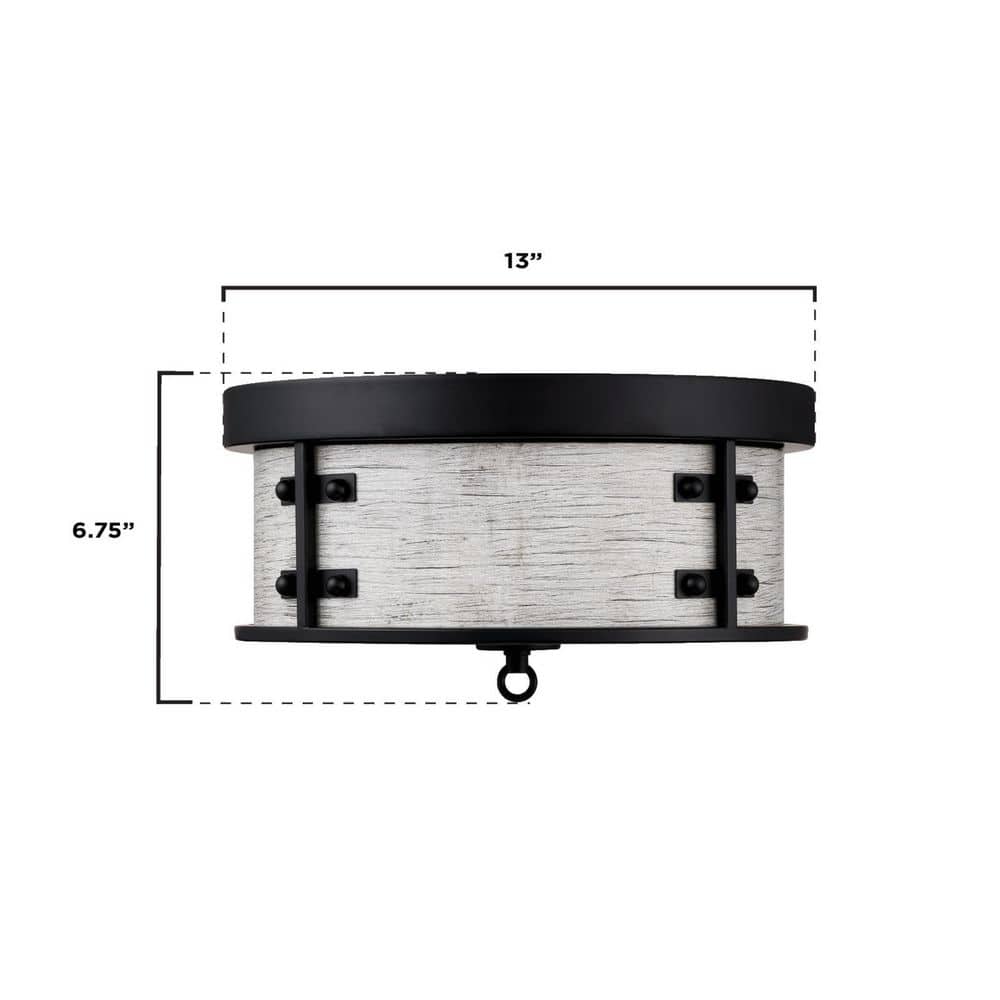 Matte Black and Antique Ash Drum Flush Mount Light