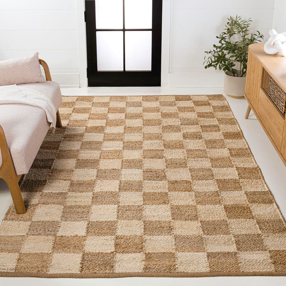 Theo Modern Farmhouse Woven Jute Checkerboard Natural/Bleach 8 ft. x 10 ft. Area Rug price history on PriceWatchPro