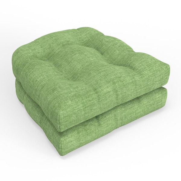Pillow Perfect Solid Twill 19 in. W x 5 in. D Outdoor Square Tufted Wicker Seat Cushion 2 Count 19 in. x 19 in. Splash Green