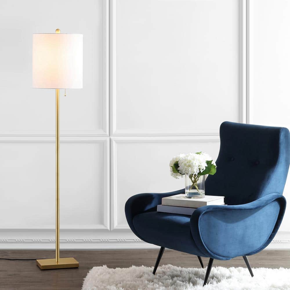 Traditional Elegance 61" Brass Gold Floor Lamp with Off-White Shade