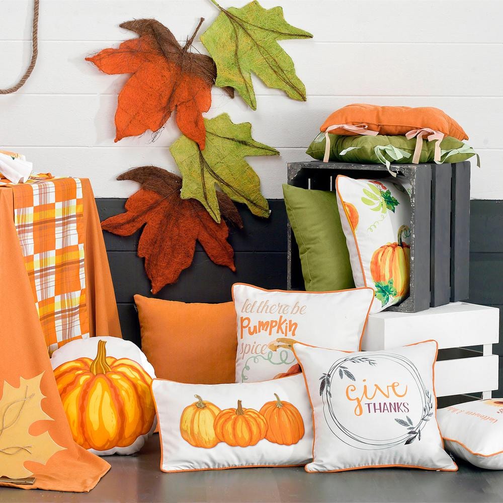 White and Orange Pumpkin Lumbar Throw Pillow Covers Set