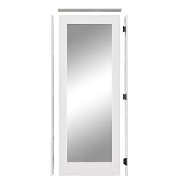 ARK DESIGN 28 in. x 80 in. 1-Lite Mirrored Glass Left Handed White Solid Core MDF Door with Quick Assemble Jamb Kit