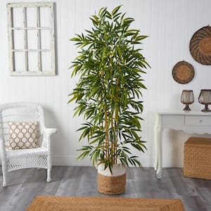 75 in. Green Bamboo Artificial Tree in Handmade Natural Jute and Cotton Planter