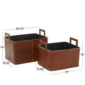 Leather Storage Basket with Handles (Set of 2)