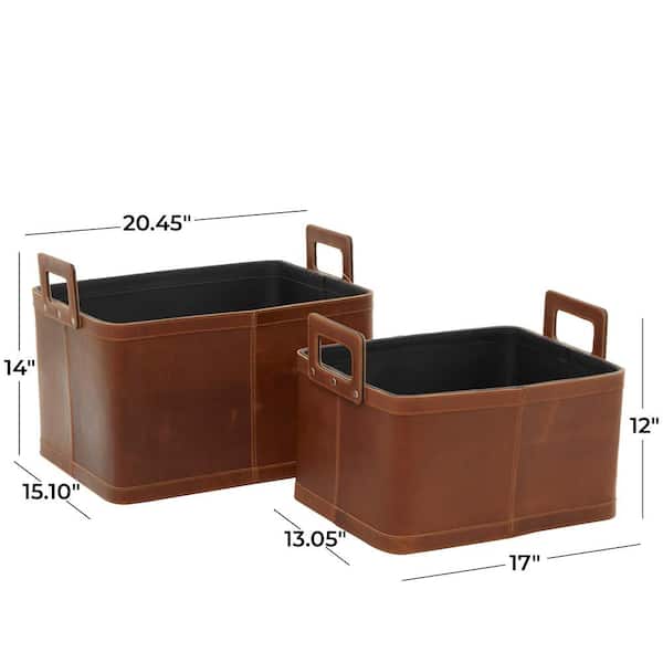 Leather Storage Basket with Handles (Set of 2)