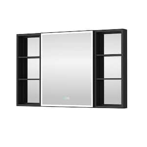 48 in. W x 30 in. H Rectangular Black Framed Aluminum Recessed/Surface Mount LED Medicine Cabinet with Mirror, Anti-fog