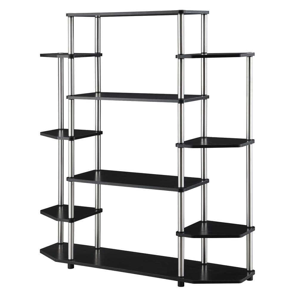 Black Wood and Stainless Steel 10-Shelf Wall Unit