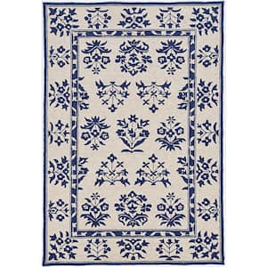 Mira Sand/Blue 5 ft. x 8 ft. Floral FarmHouse Hand-Made Area Rug