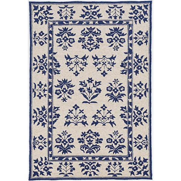 Mira Sand/Blue 5 ft. x 8 ft. Floral FarmHouse Hand-Made Area Rug