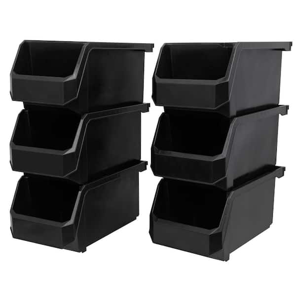 Plastic Stackable Storage Bin Containers for Organizing, Large (14.8 in. D x 8 in. W x 7 in. H), 6-Pack, Black