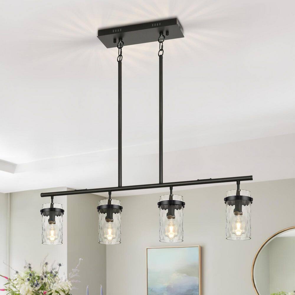Kinlea 4-Light Black Modern Cylinder Chandelier with Clear Hammered Glass Shades for Kitchen Island, Bedroom price history on PriceWatchPro