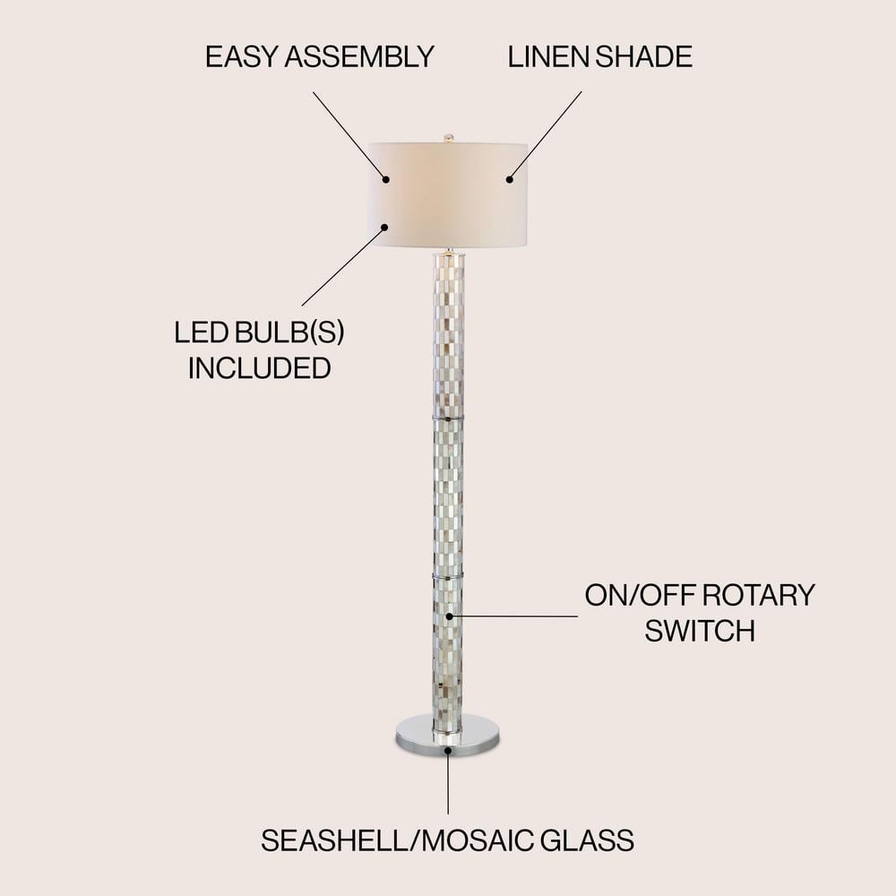 Liam 63.5" Seashell Mosaic LED Floor Lamp with White Linen Shade