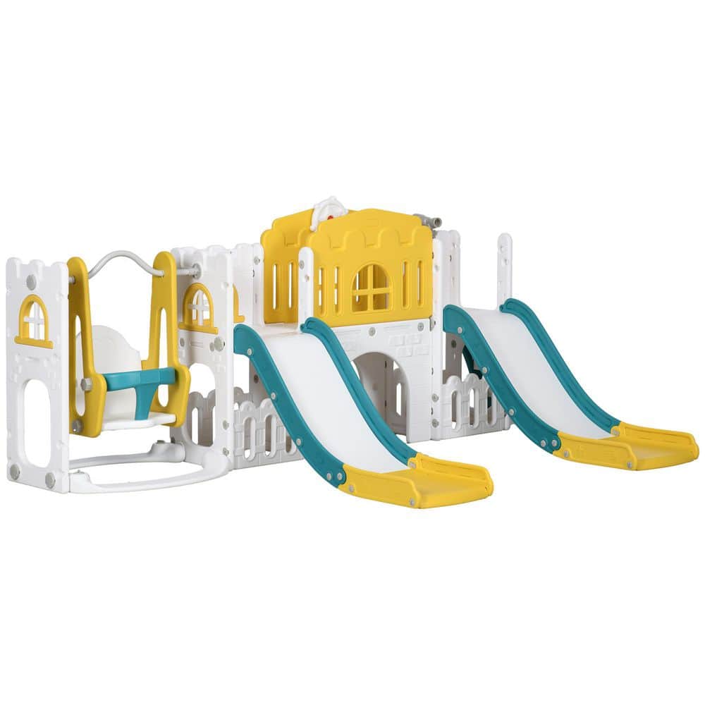 8 in 1 Toddler Slide and Swing Set w/2 Slides, Basketball Hoop, Climber, Aisle, Steering Wheel, Storage Space, Telescope price history on PriceWatchPro