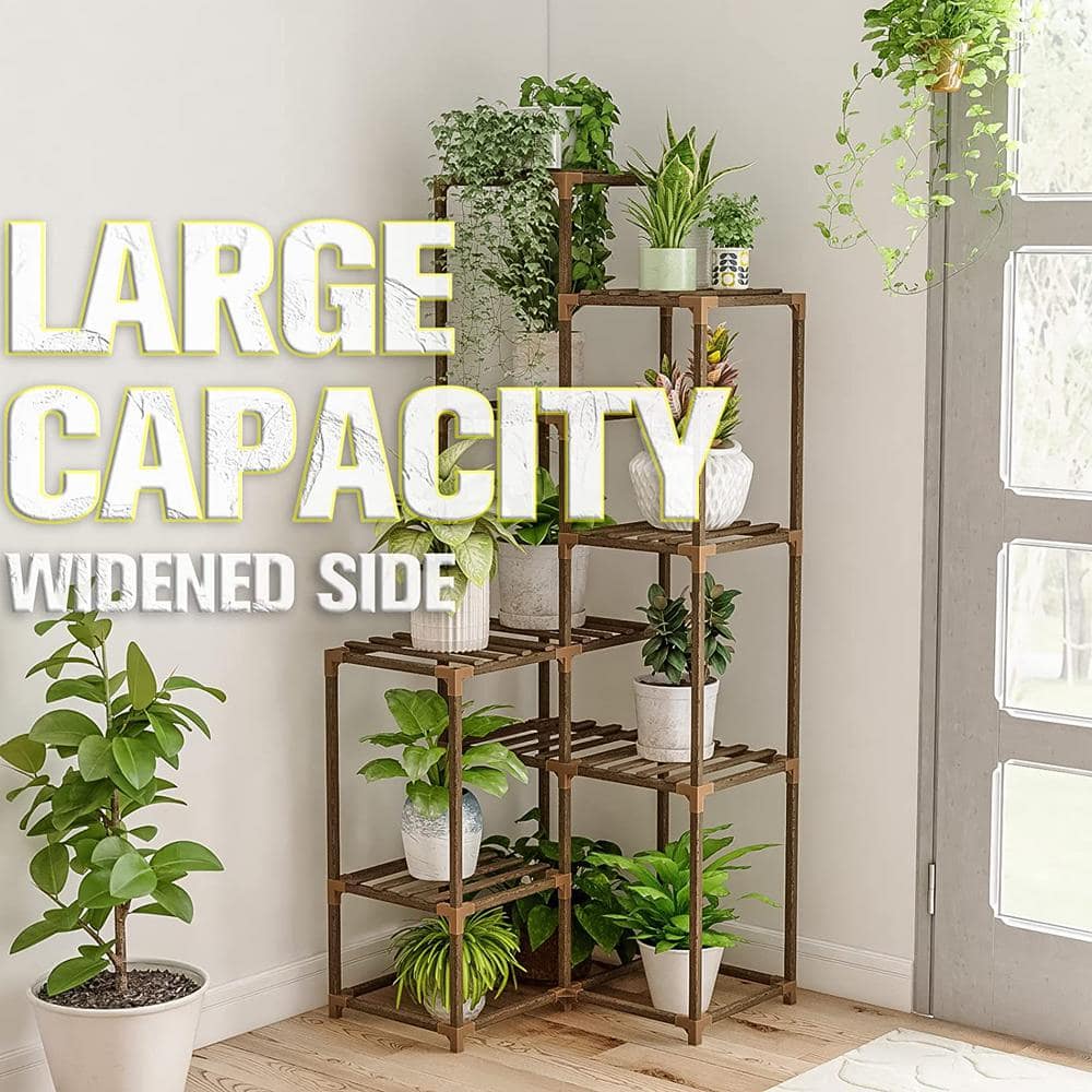 Tall Natural Wood 5-Tier Corner Plant Stand for Indoor and Outdoor Use
