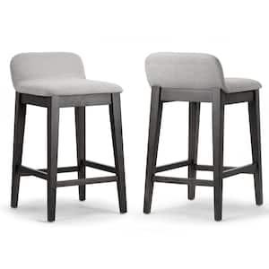 Atia 25 in. Black Rubberwood Bar Stool with Low Back Seat Height (Set of 2)