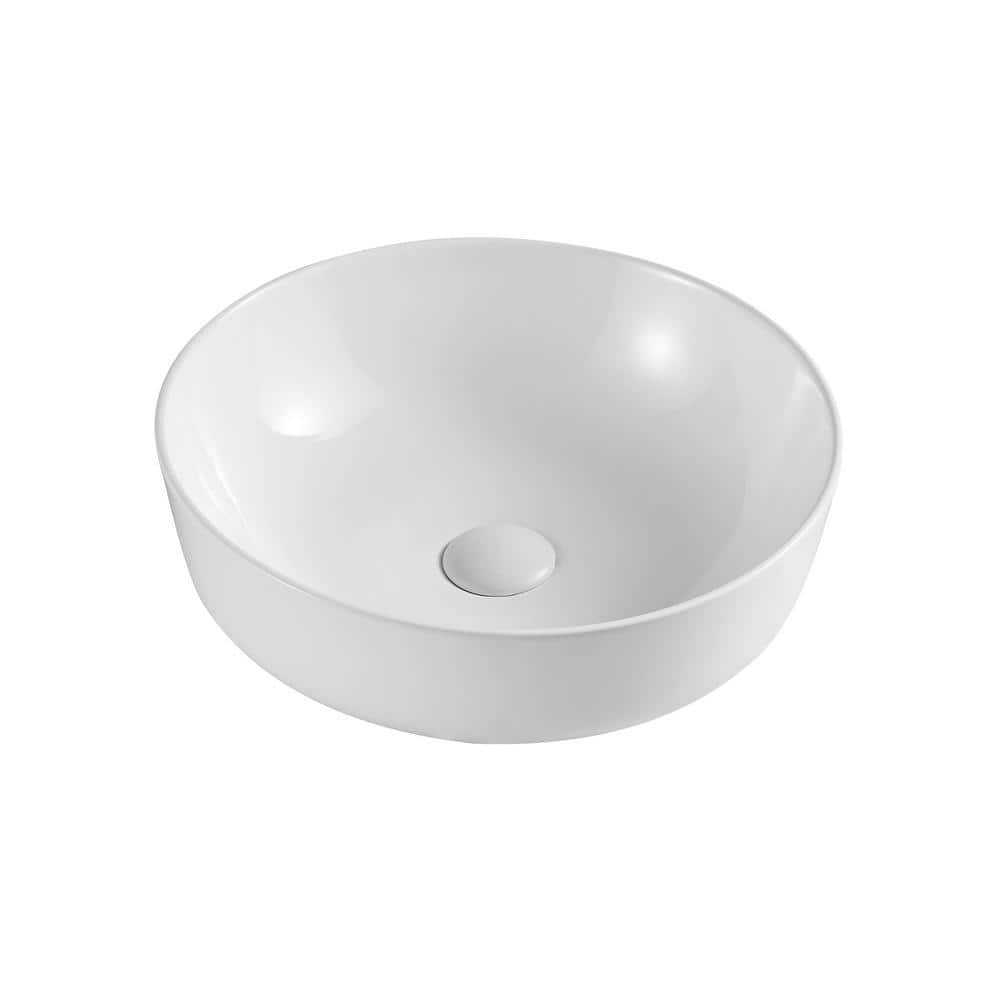 Natonda Glossy Ceramic 16-4/8 in. Round Bathroom Vessel Sink in White ...