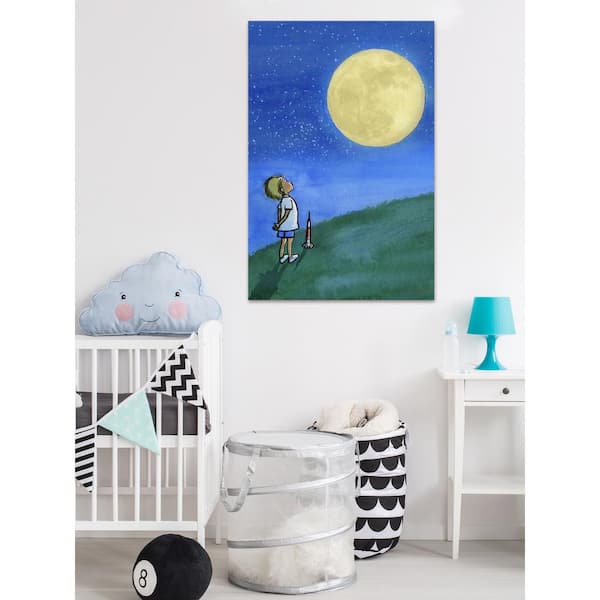 Unbranded 24 in. H x 16 in. W "Boy and Moon" by Phyllis Harris Printed Canvas Wall Art