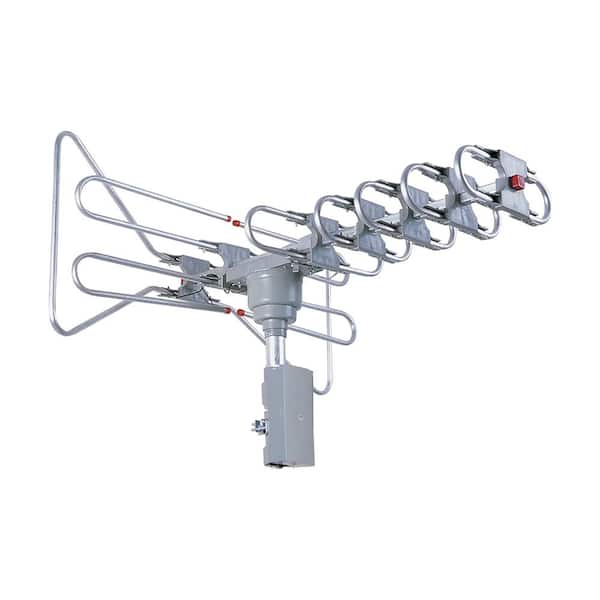 Lukyamzn 360° Rotating Digital Antenna with Remote Control, 50 ft. Cable, 120-Mile Range and Dual TV Support, Gray