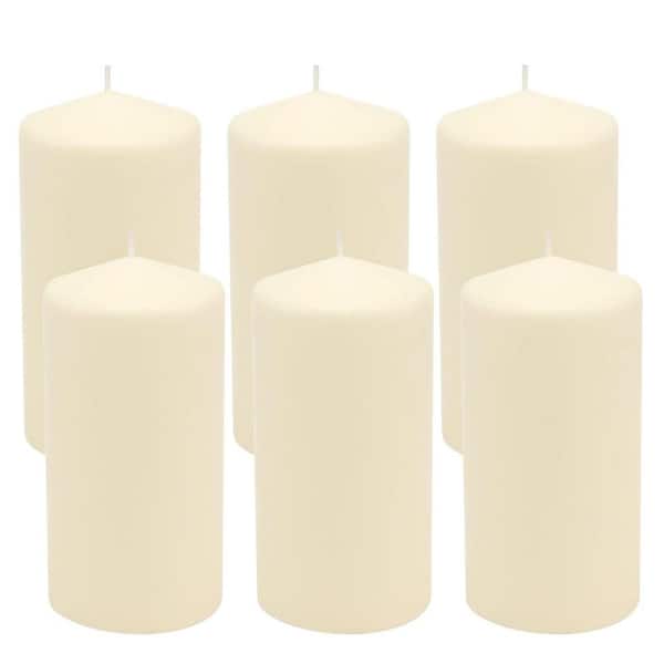 White Unscented Paraffin Single Wick Pillar Candles 6-Pack